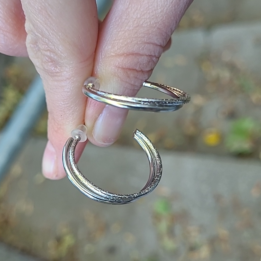 2 for $14! Silver Hoop Earrings NWOT - Picture 1 of 3